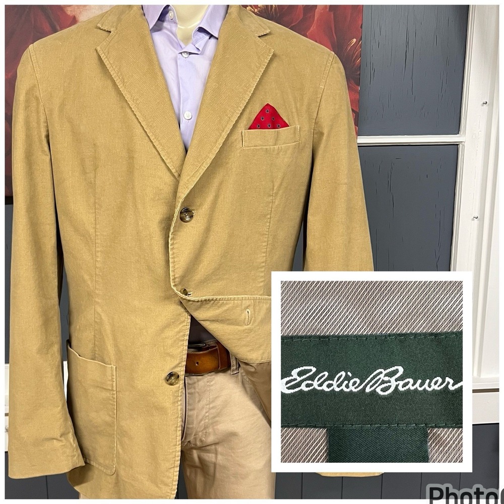 Vintage Eddie Bauer Corduroy Blazer Tall Mens Sz Large ‎ Cotton Stretch Khaki
